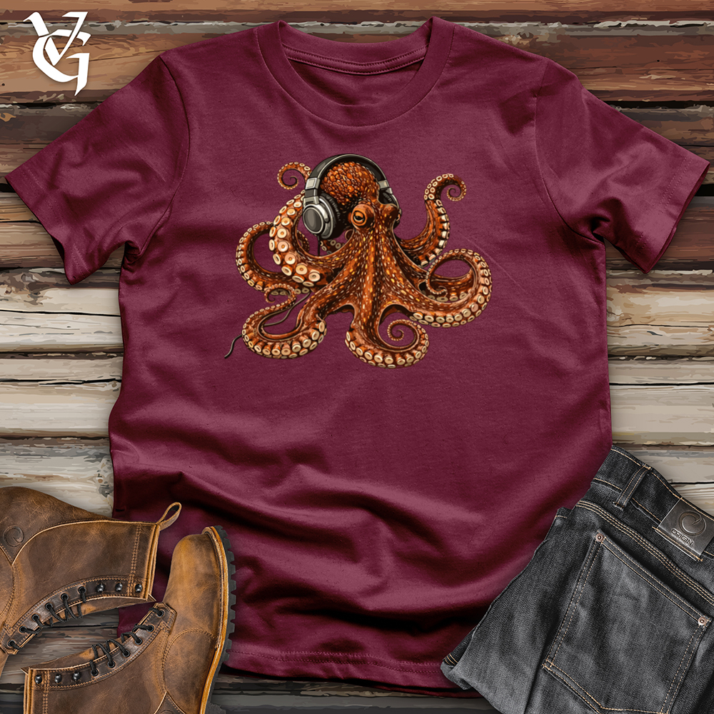 Viking Goods Octopus Enjoying Music With Headphones Tee Maroon / L