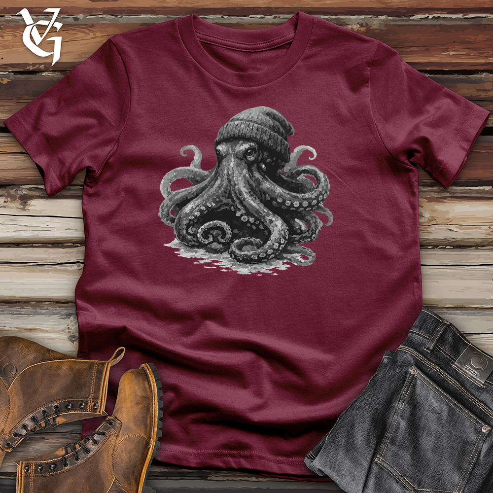 Viking Goods Octopus With Beanie Softstyle Tee Maroon / L