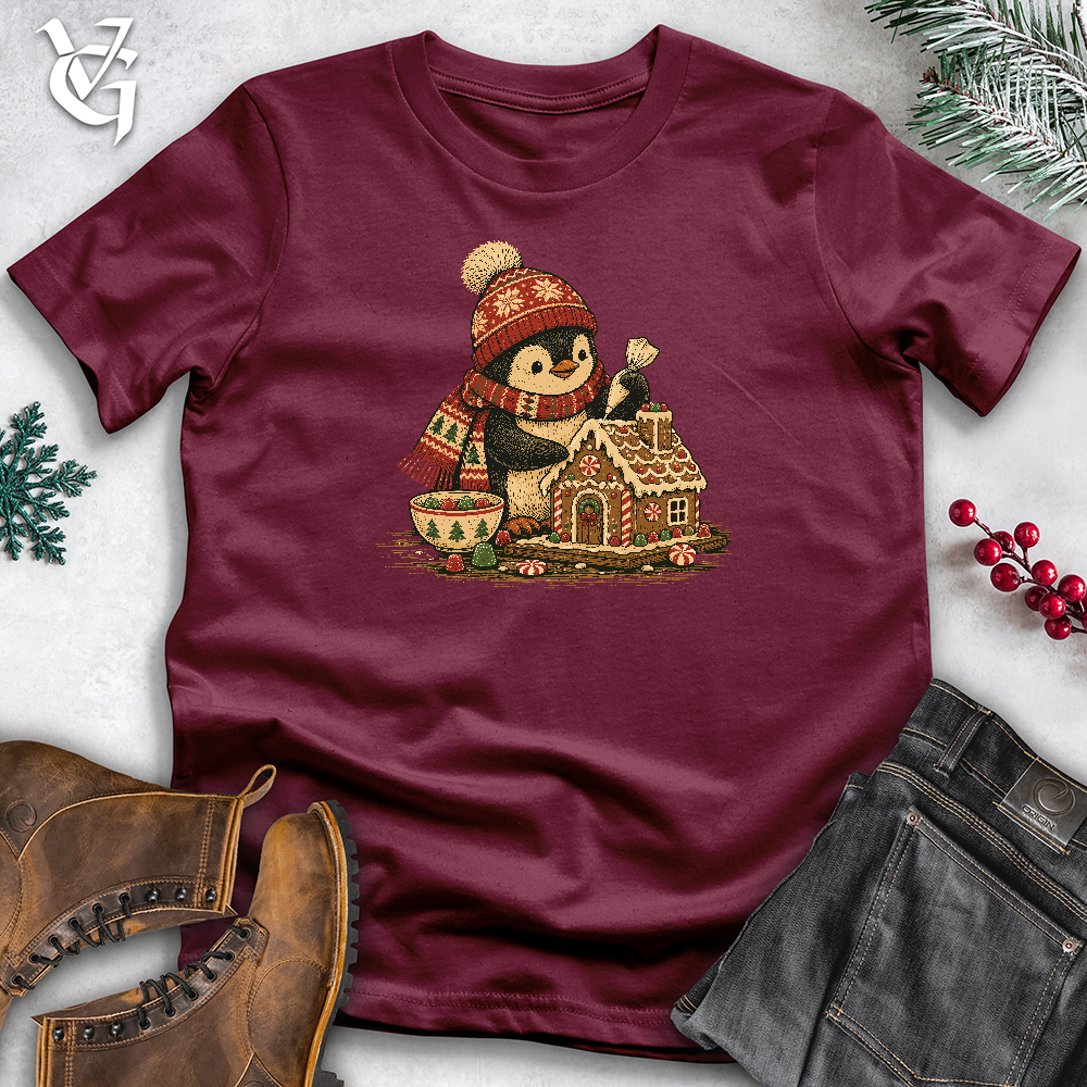 Viking Goods Penguin Gingerbread House Softstyle Tee Maroon / L