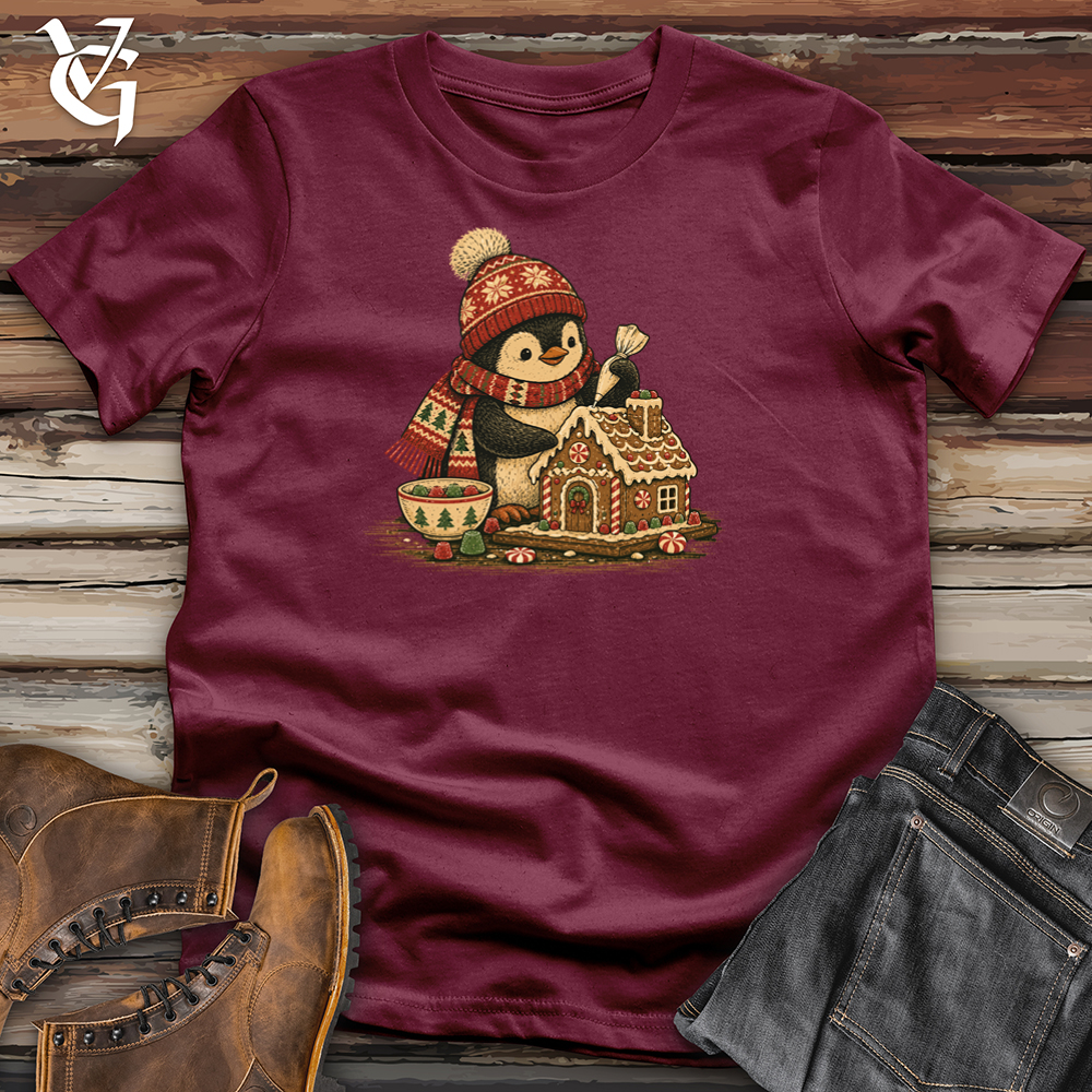 Viking Goods Penguin Gingerbread House Tee Maroon / L