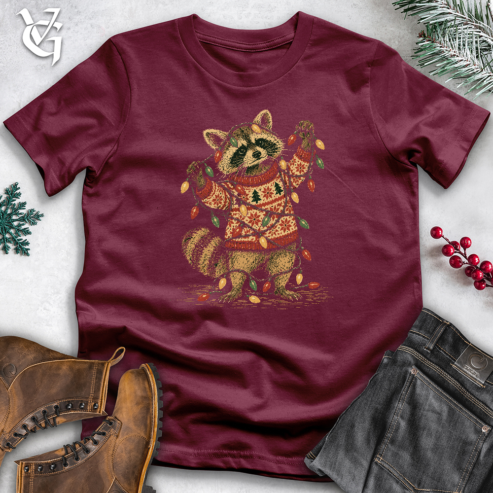 Viking Goods Raccoon Christmas Lights Softstyle Tee Maroon / L
