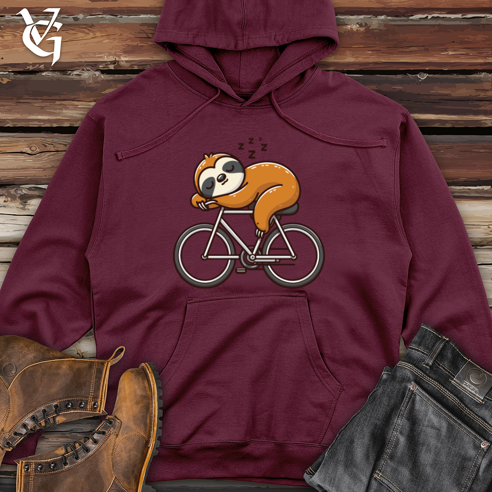 Viking Goods Sleepy Sloth Napping on Bicycle Midweight Hooded Sweatshirt Maroon / L