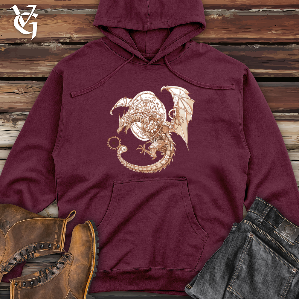 Viking Goods Steampunk Dragon Timepiece Midweight Hooded Sweatshirt Maroon / L