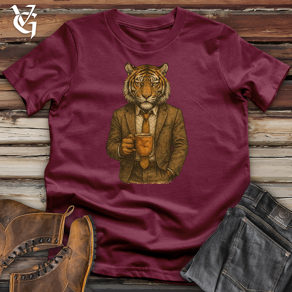 Viking Goods Tiger With Coffee Tee Maroon / L