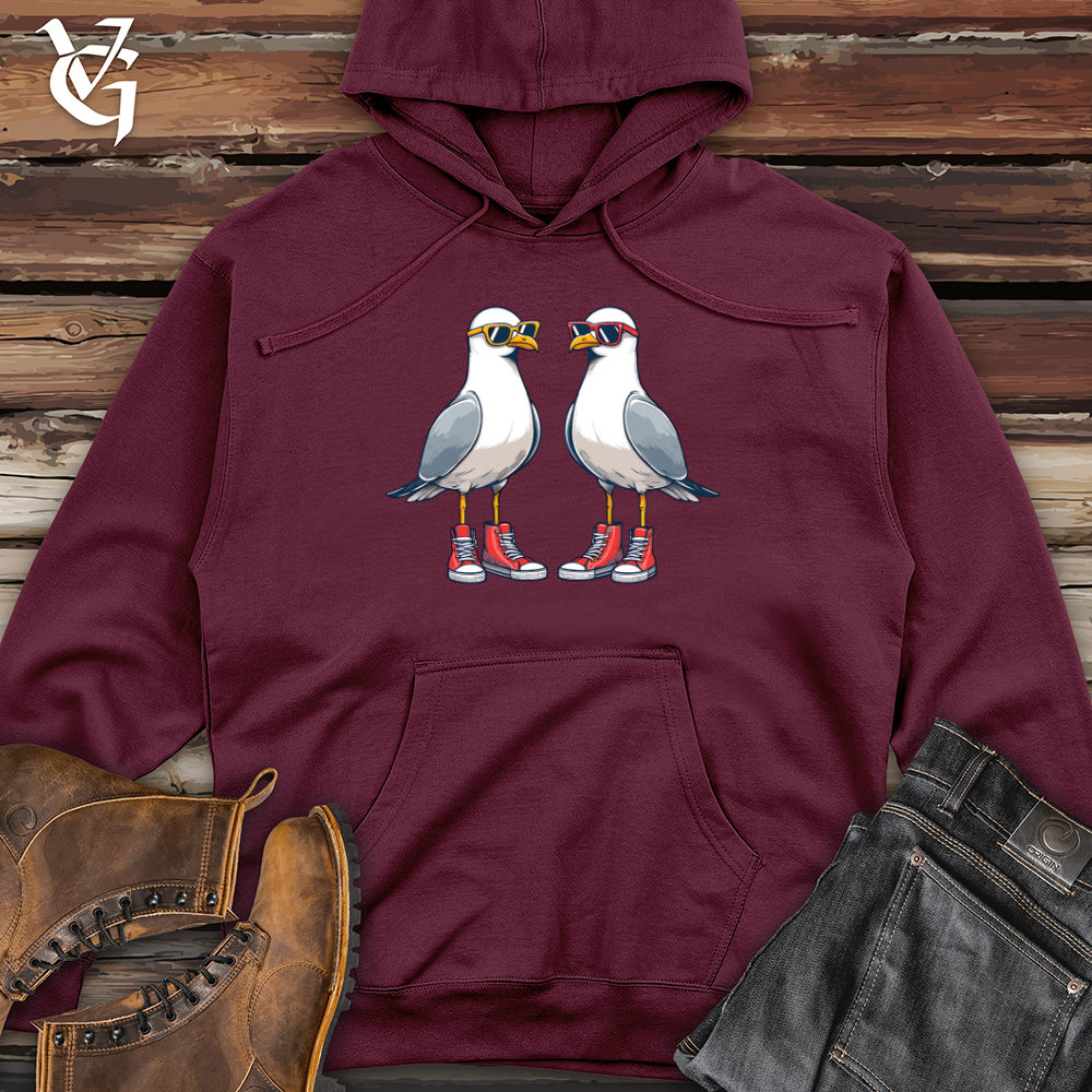 Viking Goods Two quirky Seagulls Midweight Hooded Sweatshirt Maroon / L