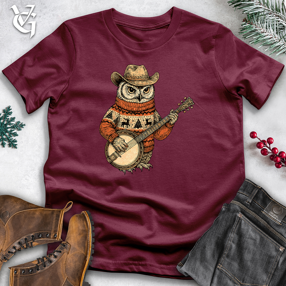 Viking Goods Christmas Owl Playing Banjo Softstyle Tee Maroon / S