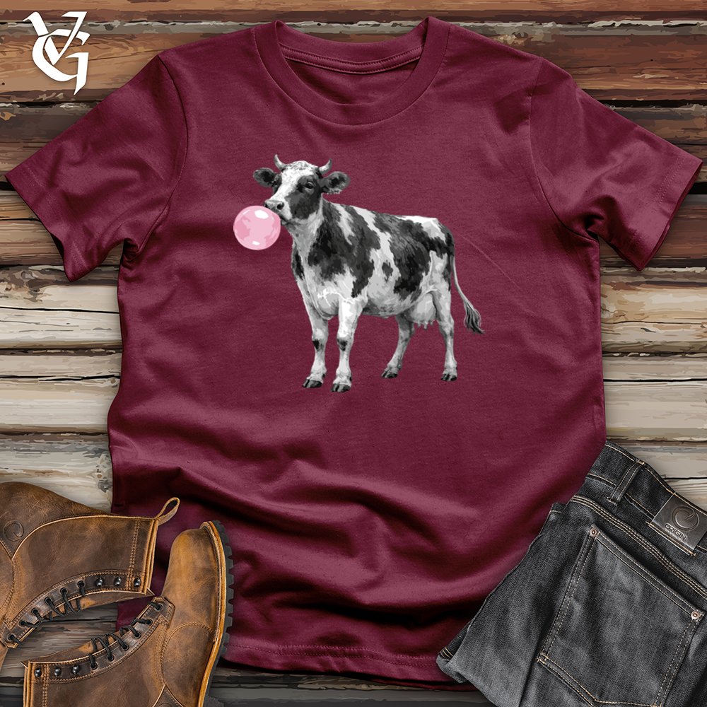Viking Goods Cow With Bubble Gum Softstyle Tee Maroon / S