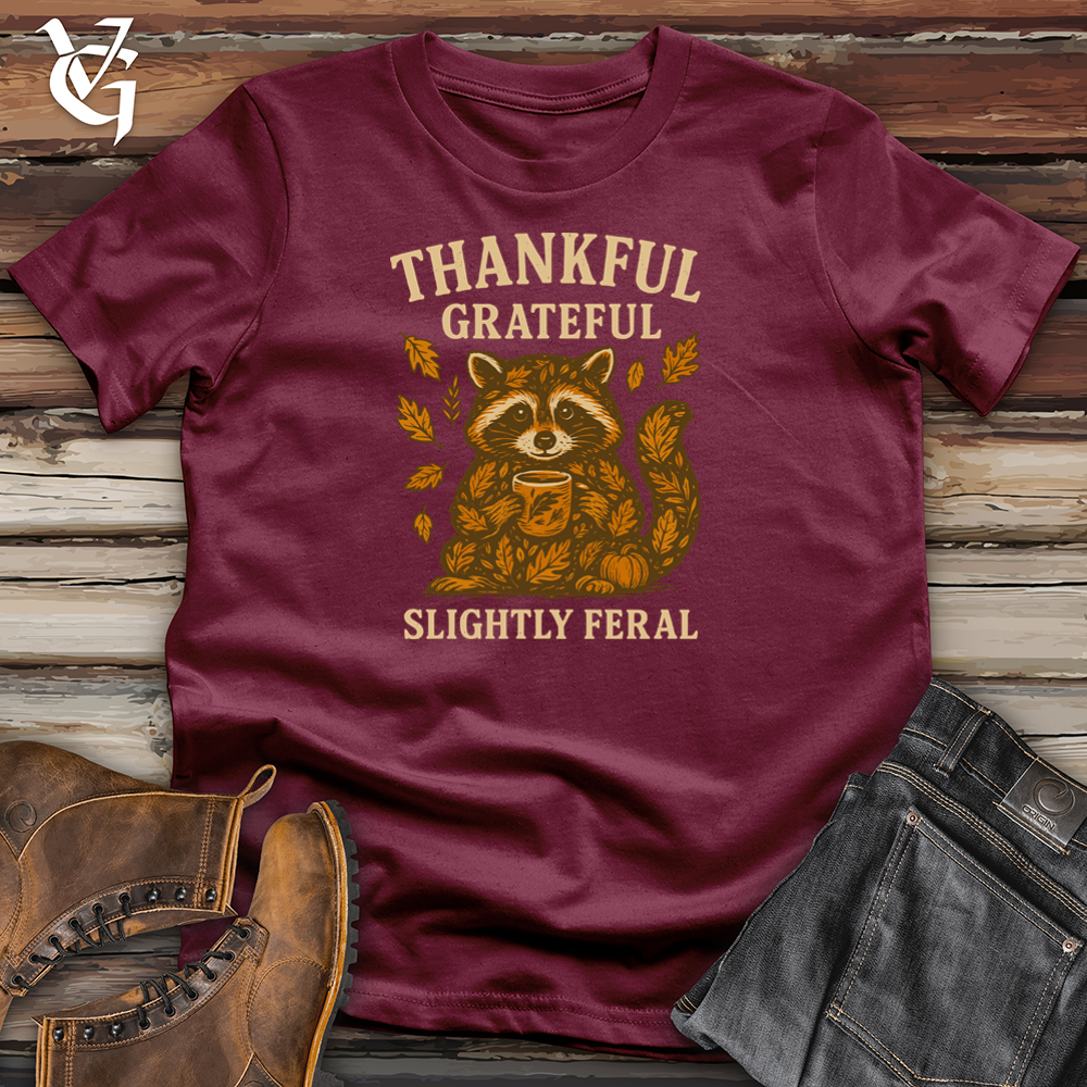 Viking Goods Thankful Grateful Slightly Feral Raccoon Softstyle Tee Maroon / S