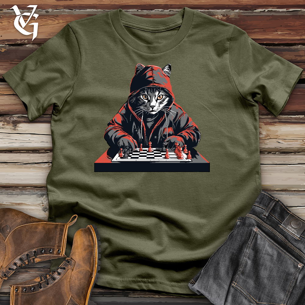 Viking Goods A Cat Playing Chess Cotton Tee Military Green / L