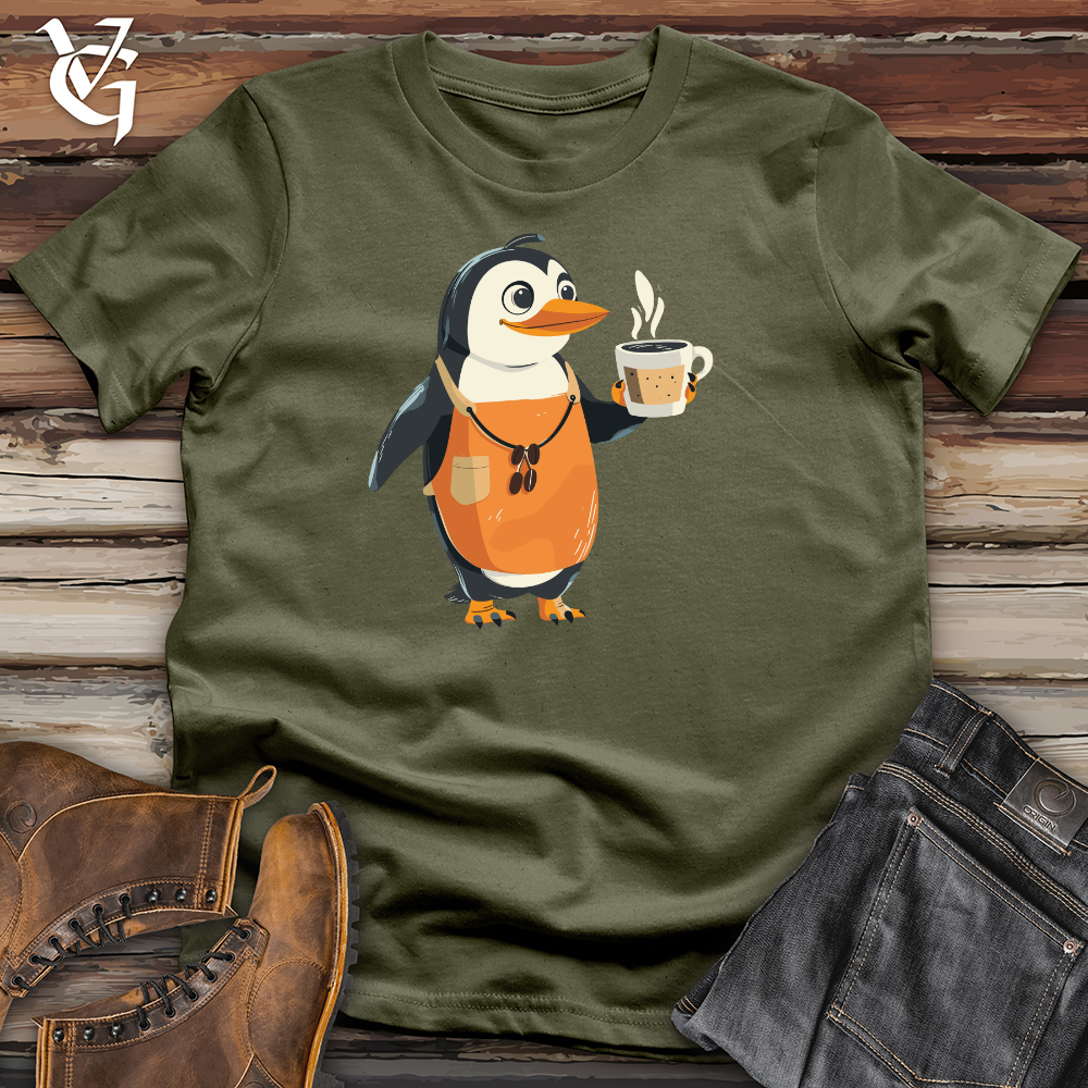 Viking Goods Barista Penguin Brew Cotton Tee Military Green / L