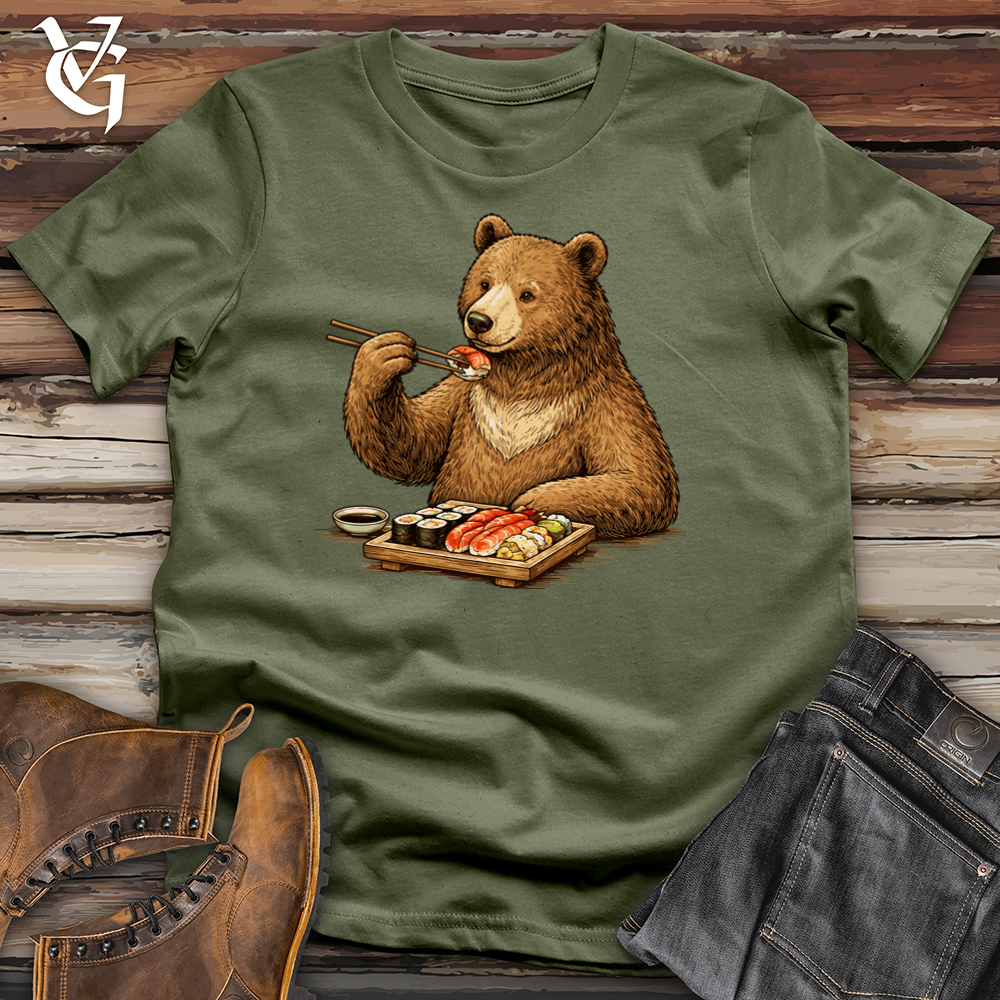 Viking Goods Bear Eating Sushi Tee Military Green / L