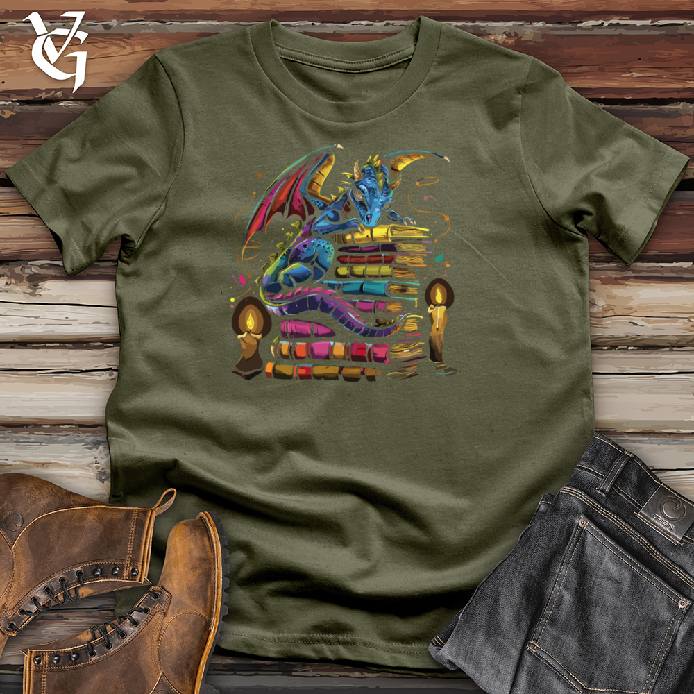 Viking Goods Bibliophile Dragon Enchantment Cotton Tee Military Green / L