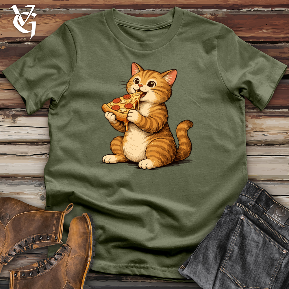 Viking Goods Cat Eating Pizza Tee Military Green / L