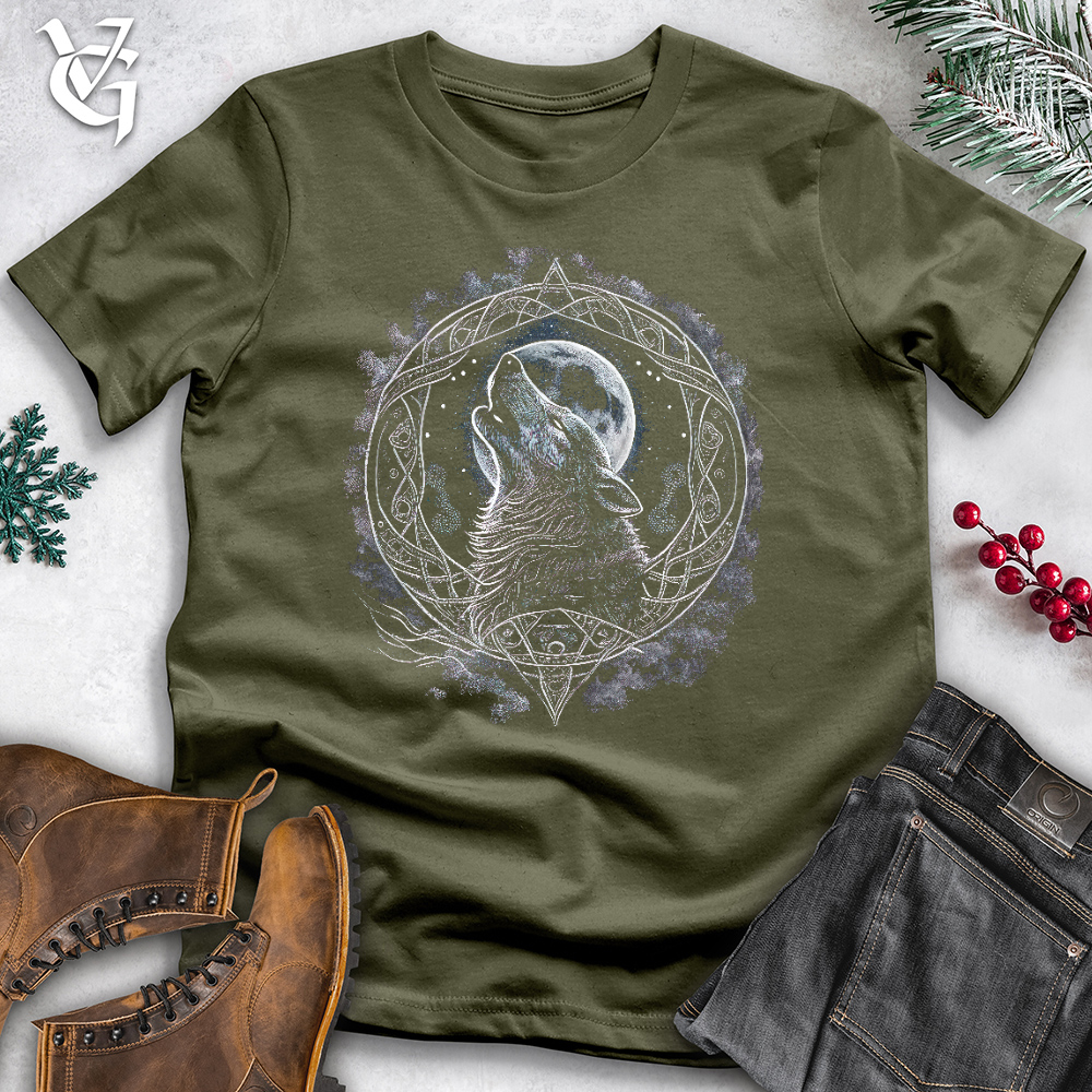 Viking Goods Celtic Howling Wolf Cotton Tee Military Green / L