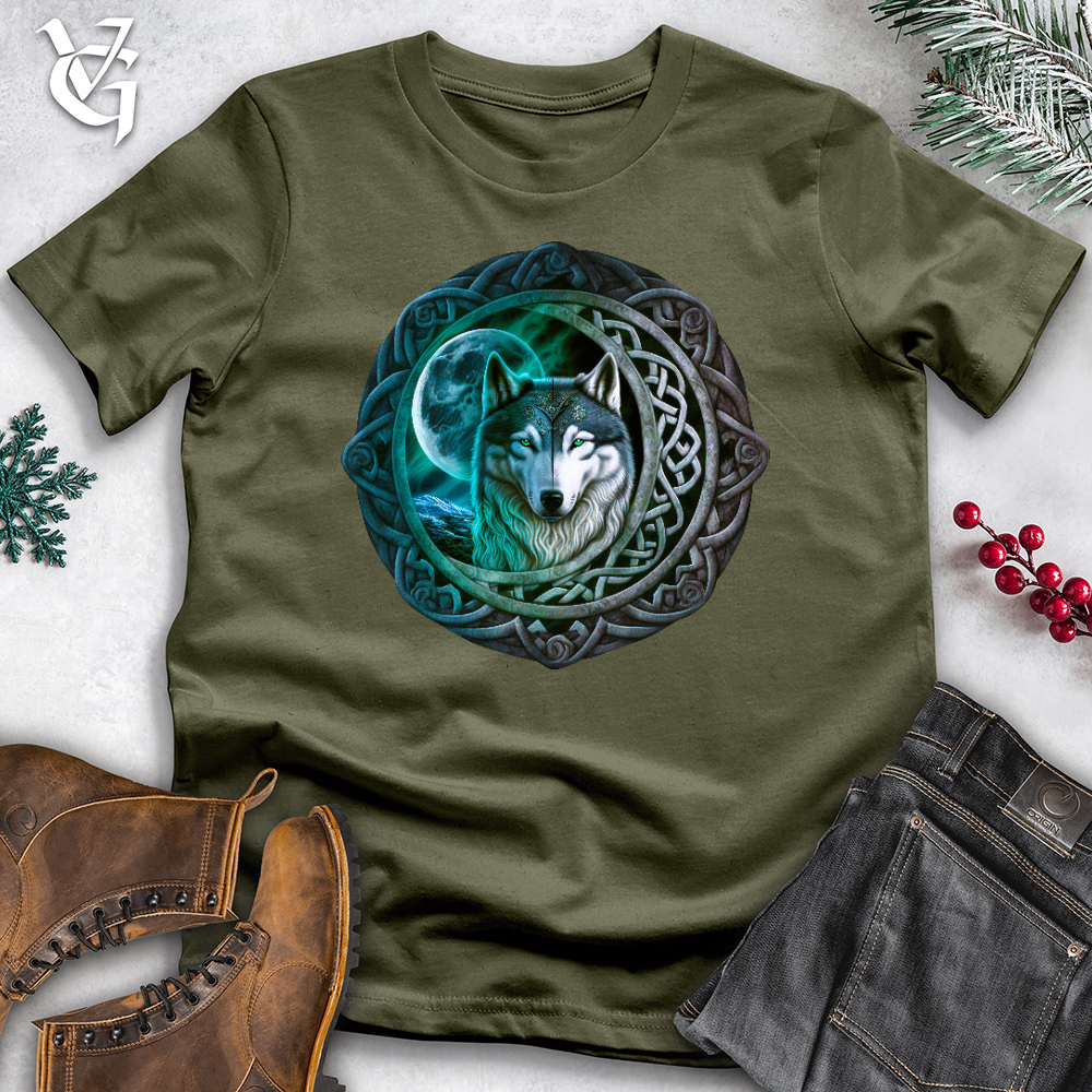 Viking Goods Celtic Moon Wolf Cotton Tee Military Green / L
