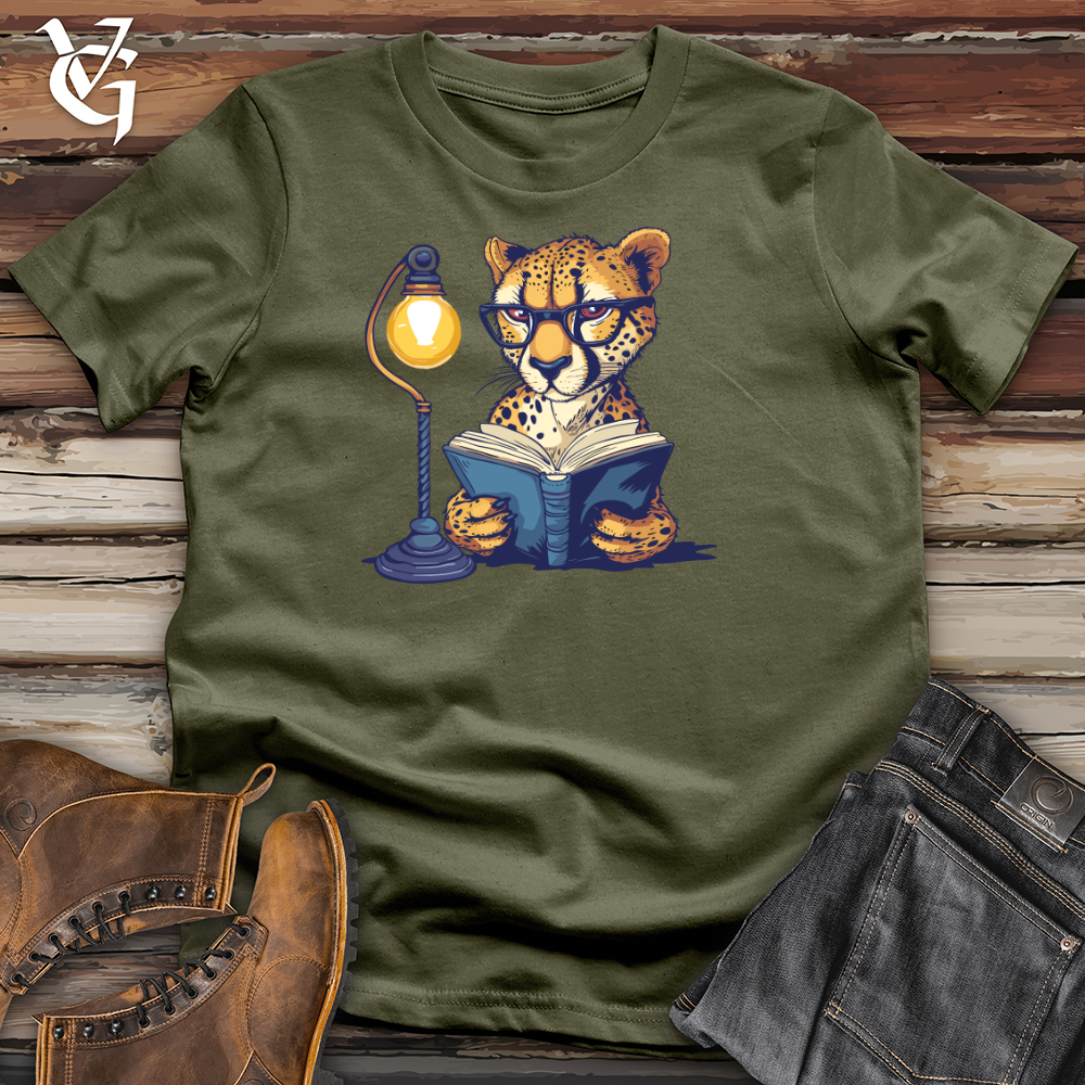 Viking Goods Cheetah Bookworm Study Cotton Tee Military Green / L