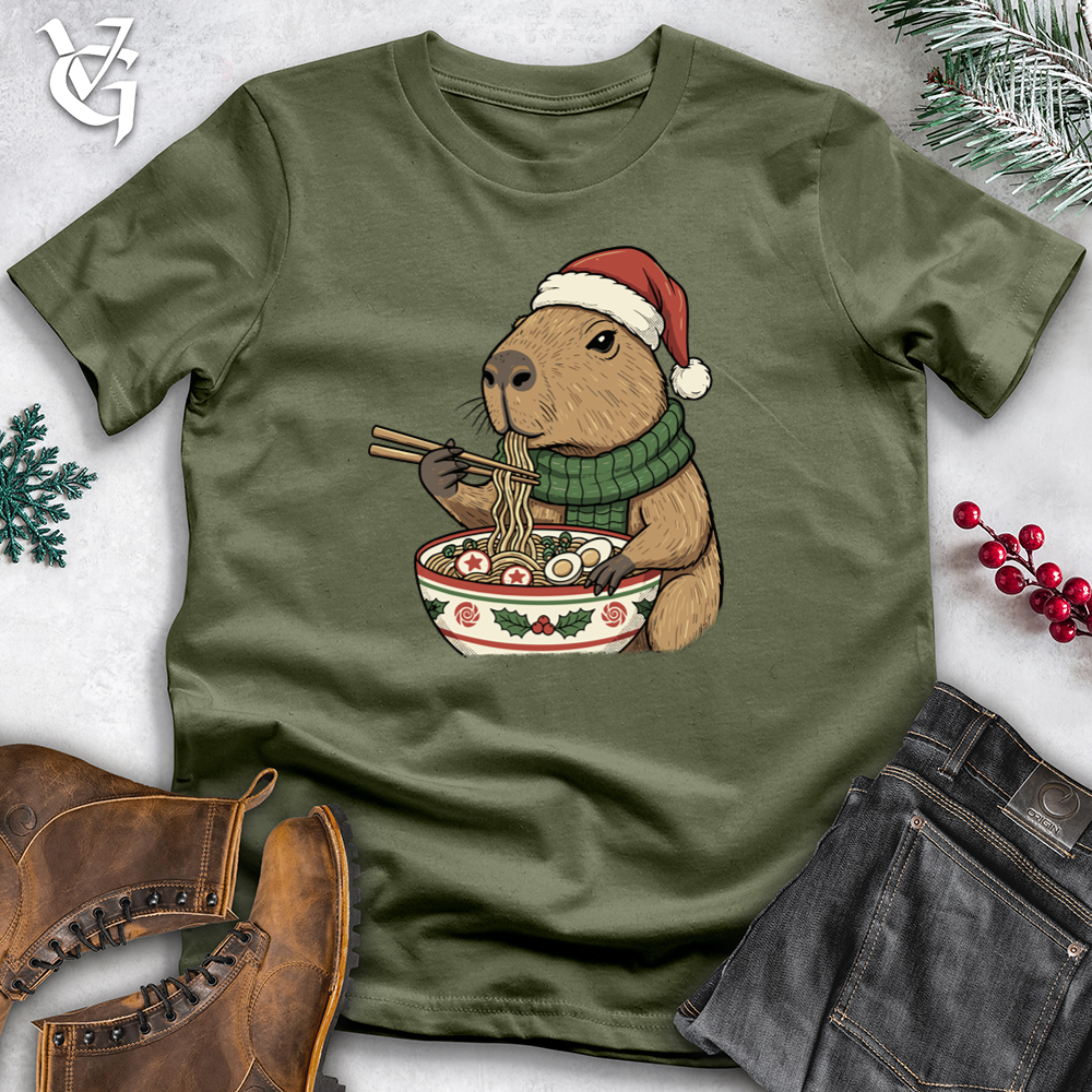 Viking Goods Christmas Capybara Eating Ramen Softstyle Tee Military Green / L