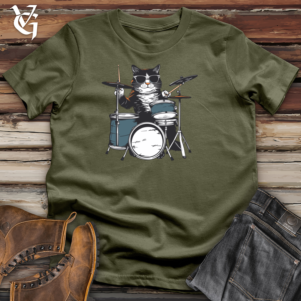 Viking Goods Cool Cat Drummer Cotton Tee Military Green / L
