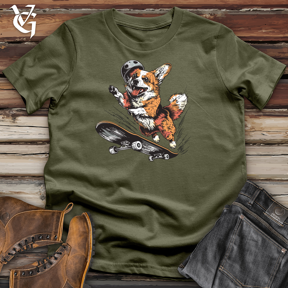 Viking Goods Corgi Skateboarder Kickflip Cotton Tee Military Green / L