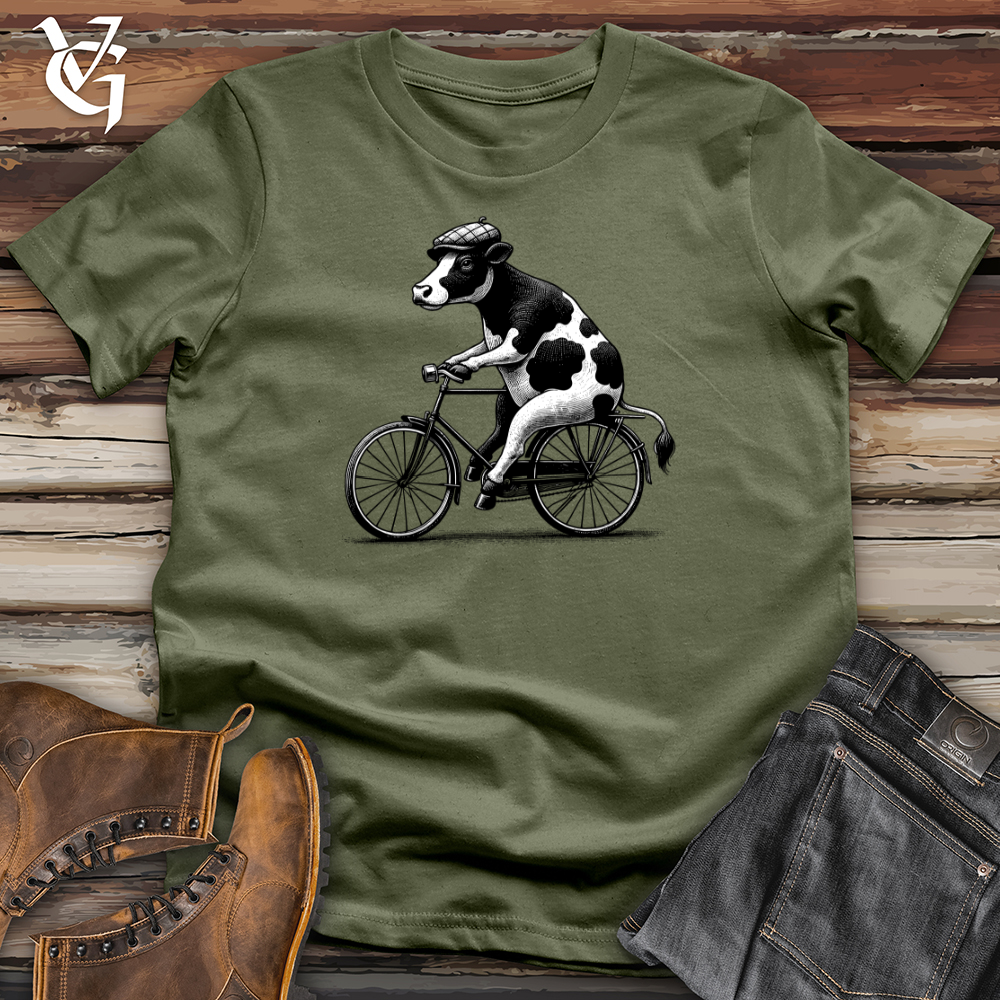 Viking Goods Cow Riding a Bike Softstyle Tee Military Green / L