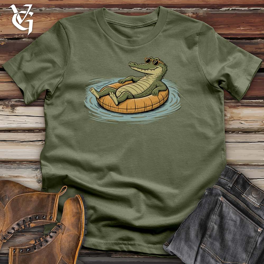 Viking Goods Crocodile Relaxing on Pool Tee Military Green / L