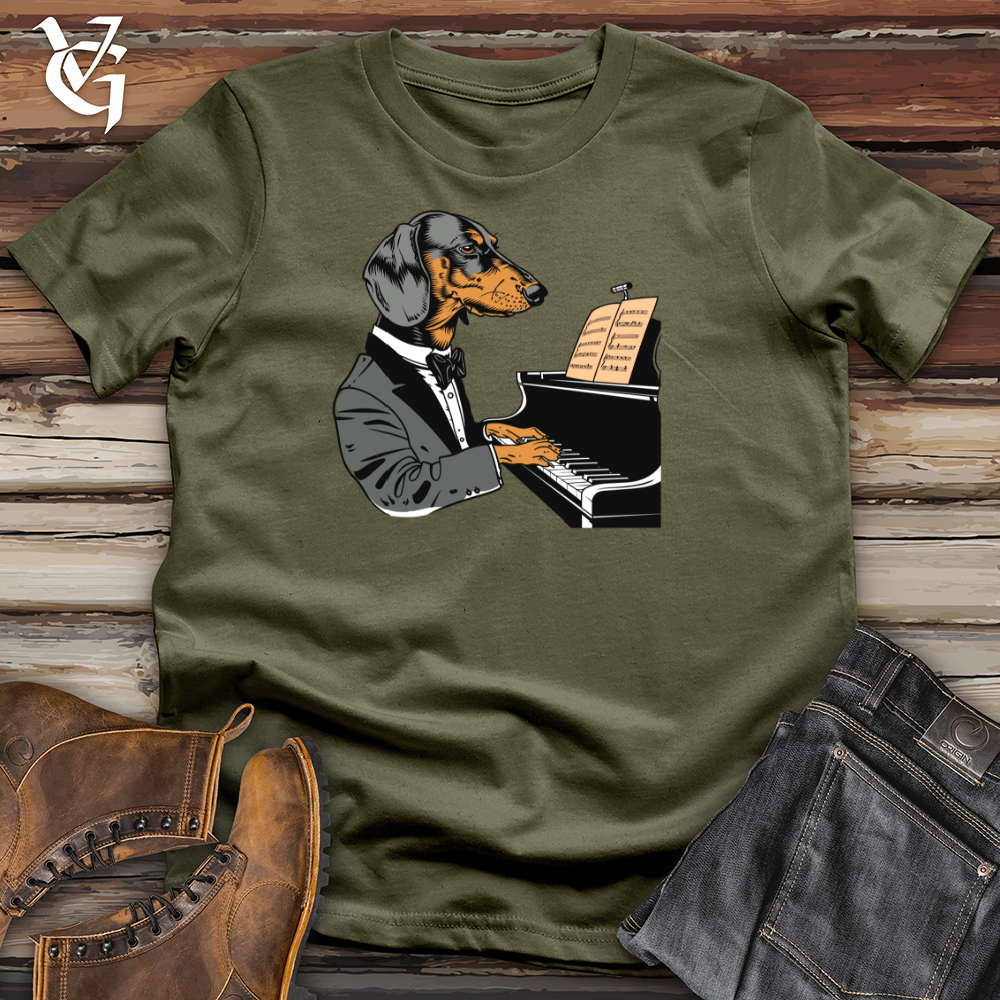 Viking Goods Dachshund Pianist Elegance Cotton Tee Military Green / L