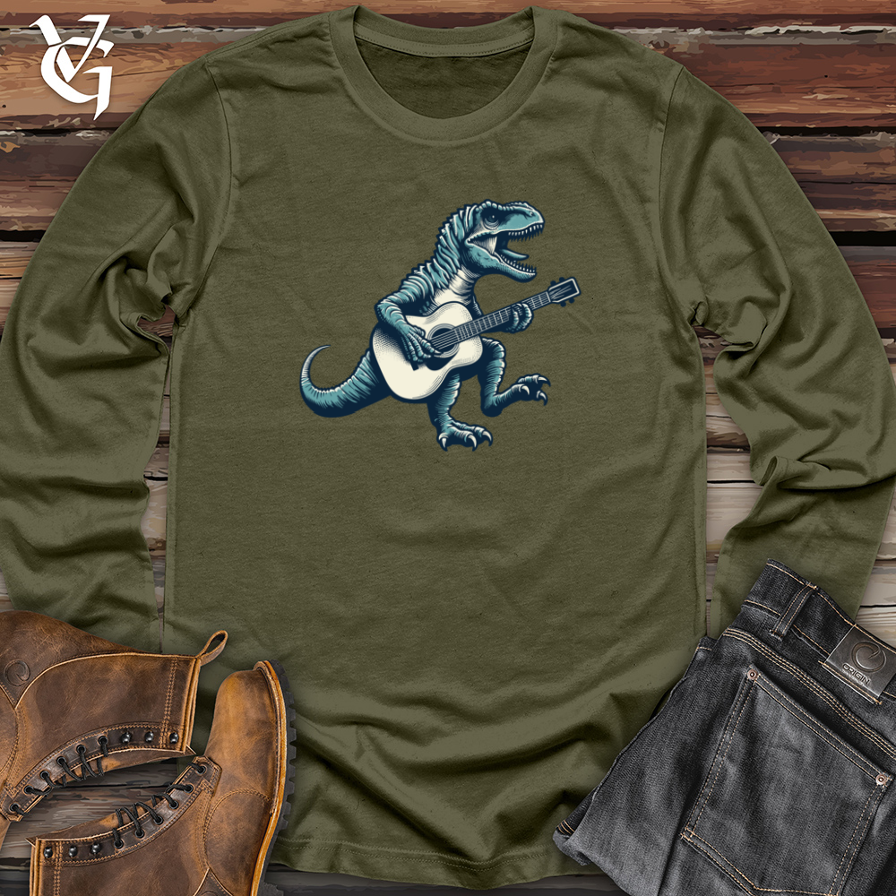 Viking Goods Dinosaur Playing Guitar Long Sleeve Military Green / L