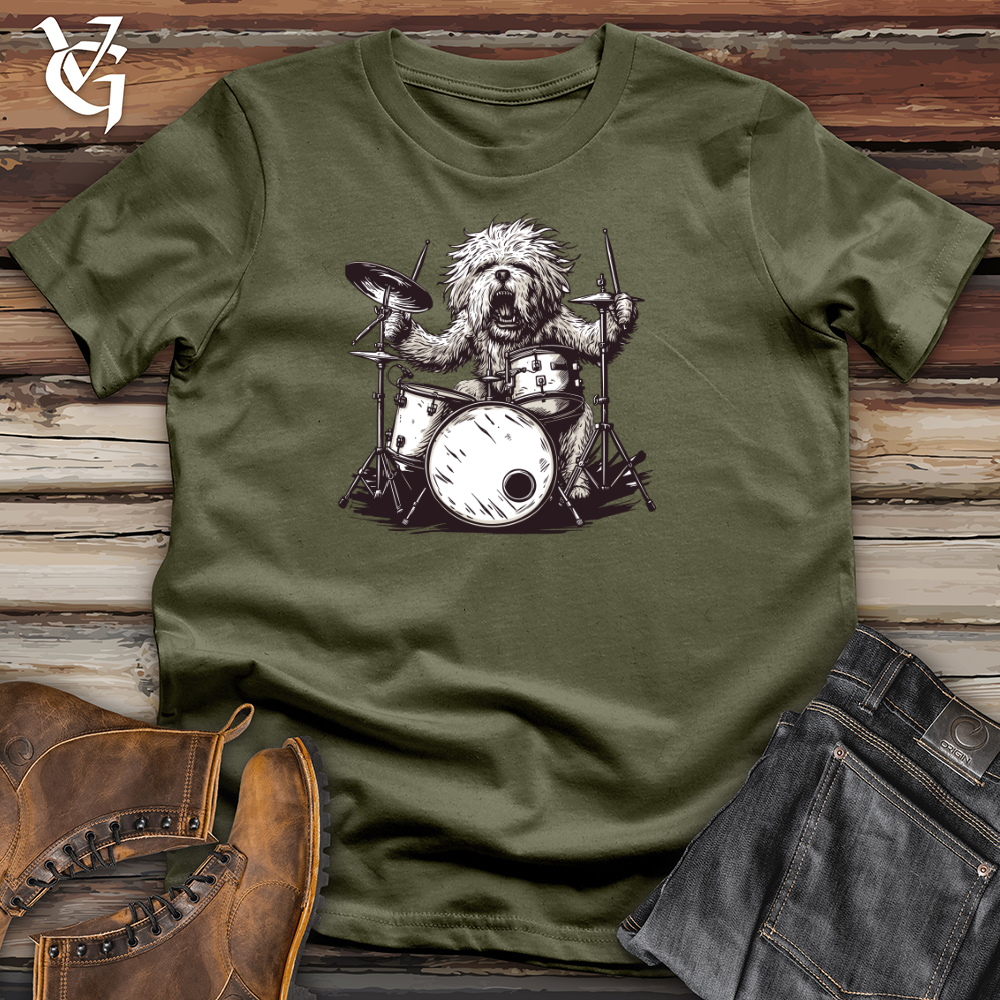 Viking Goods Dog Rockstar Drummer Cotton Tee Military Green / L