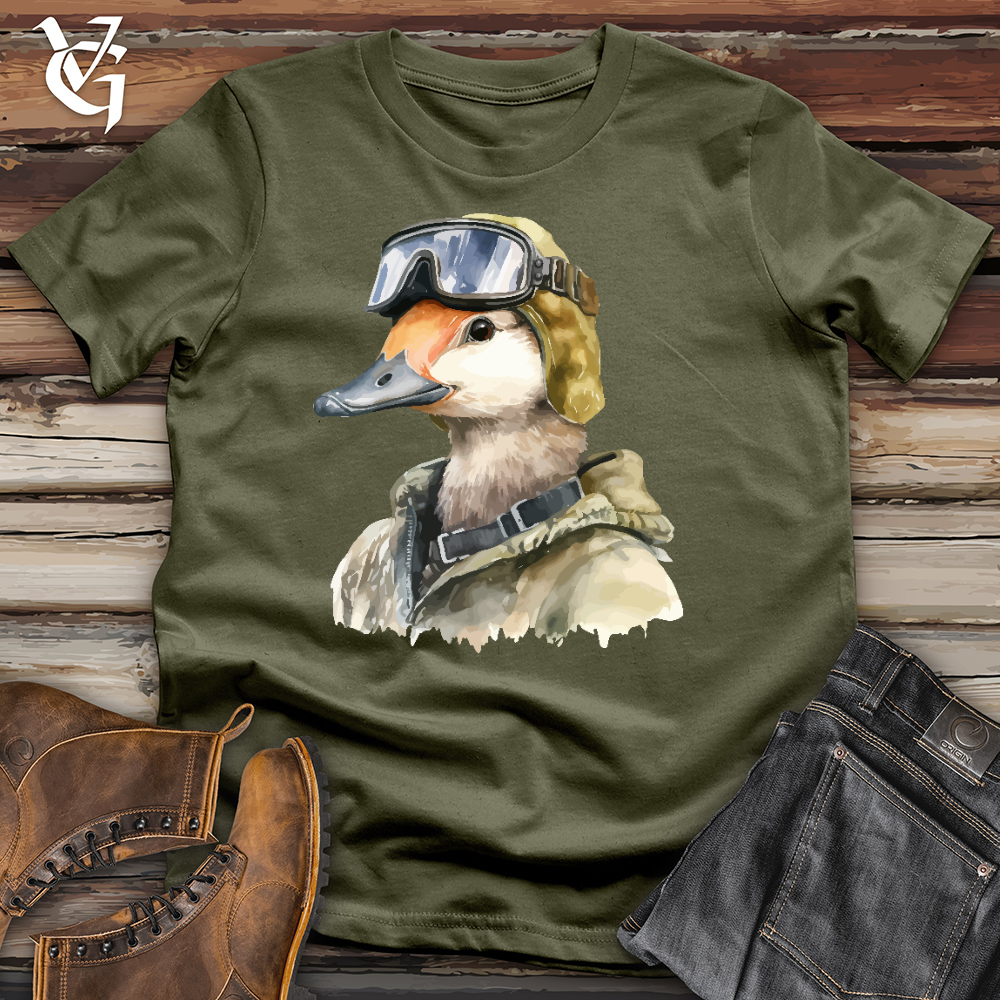 Viking Goods Funny Goose Aviator Hat Cotton Tee Military Green / L