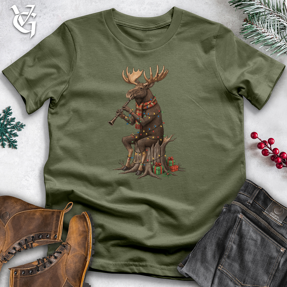 Viking Goods Holiday Moose Playing Clarinet Tee Military Green / L