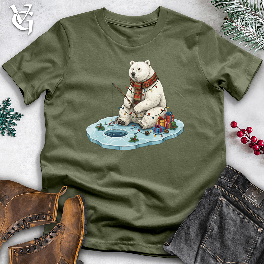 Viking Goods Holiday Polar Bear Ice Fishing Tee Military Green / L