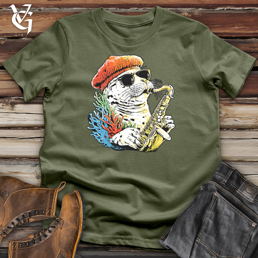 Viking Goods Leopard Seal Saxophone Softstyle Tee Military Green / L