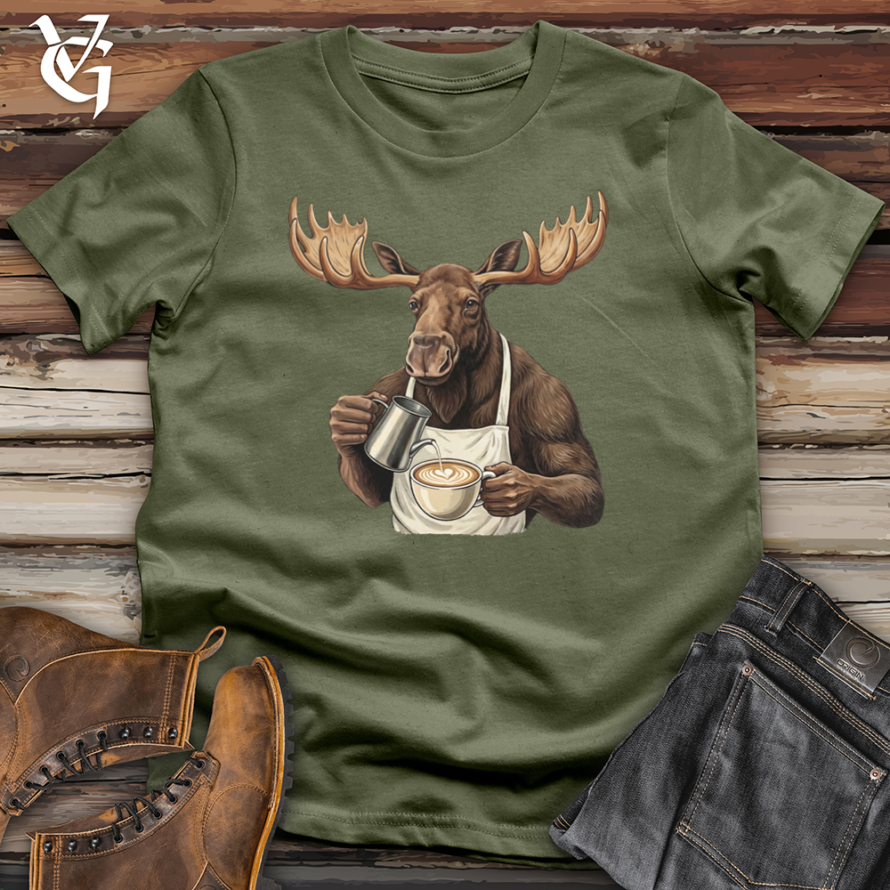 Viking Goods Moose With Coffee Tee Military Green / L