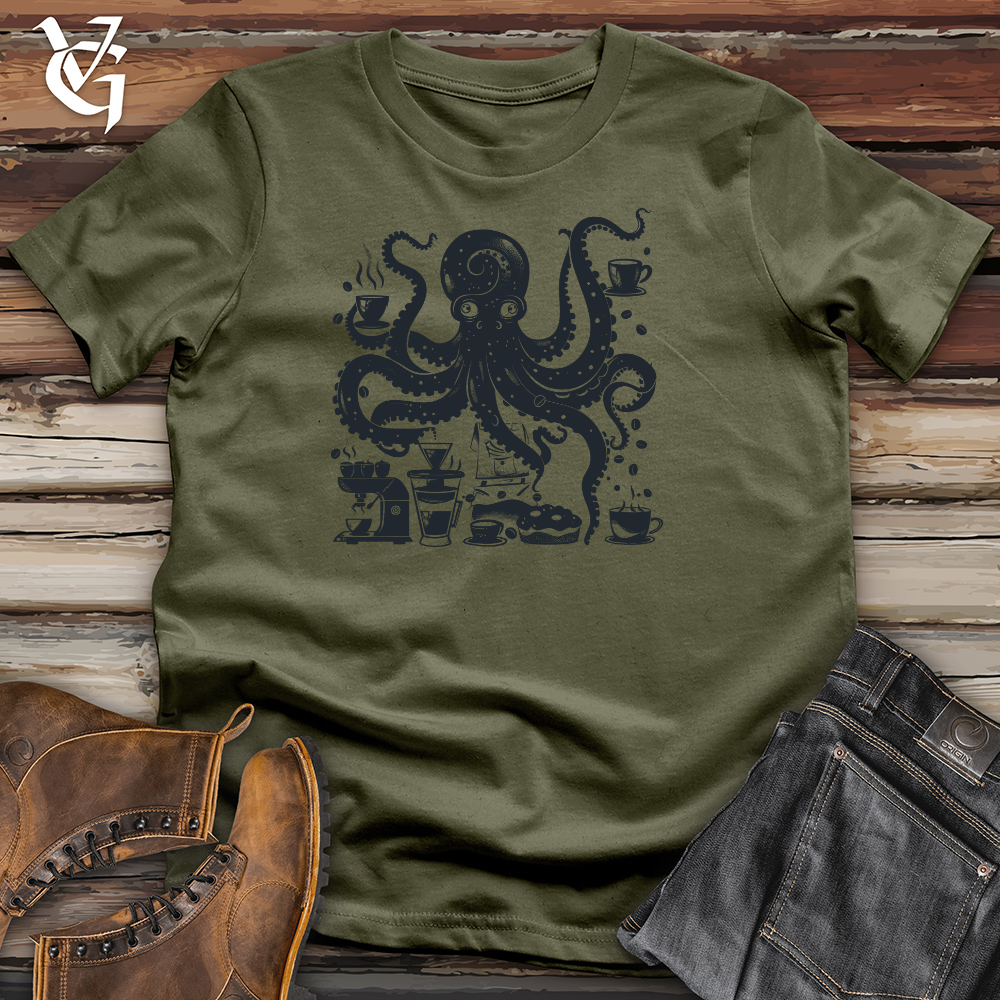 Viking Goods Octopus Barista Brew Cotton Tee Military Green / L