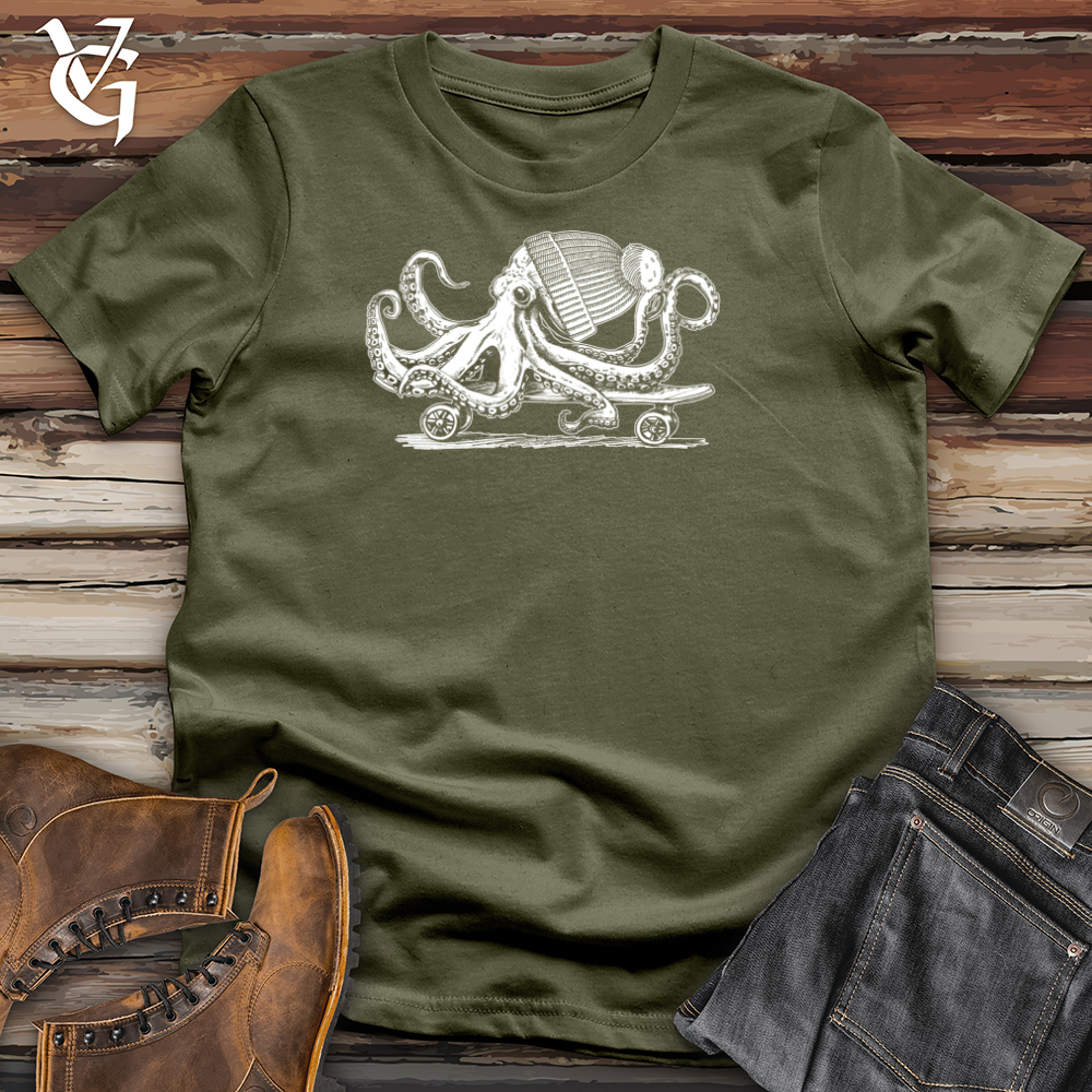 Viking Goods Octopus Chillin Skateboard Cotton Tee Military Green / L