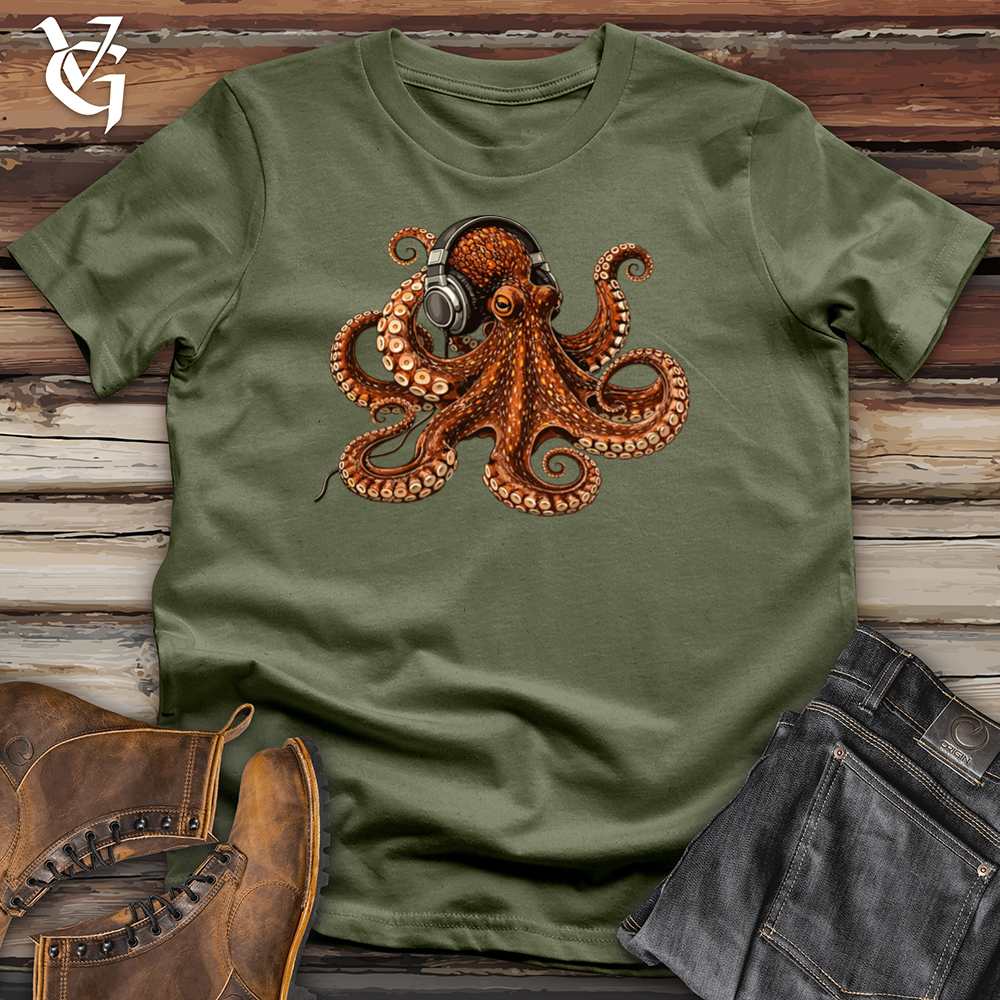 Viking Goods Octopus Enjoying Music With Headphones Tee Military Green / L
