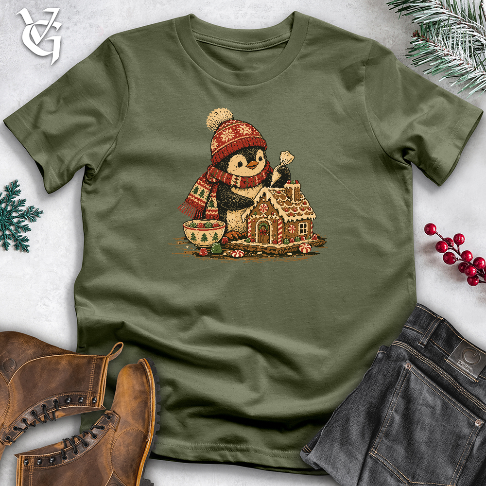 Viking Goods Penguin Gingerbread House Softstyle Tee Military Green / L