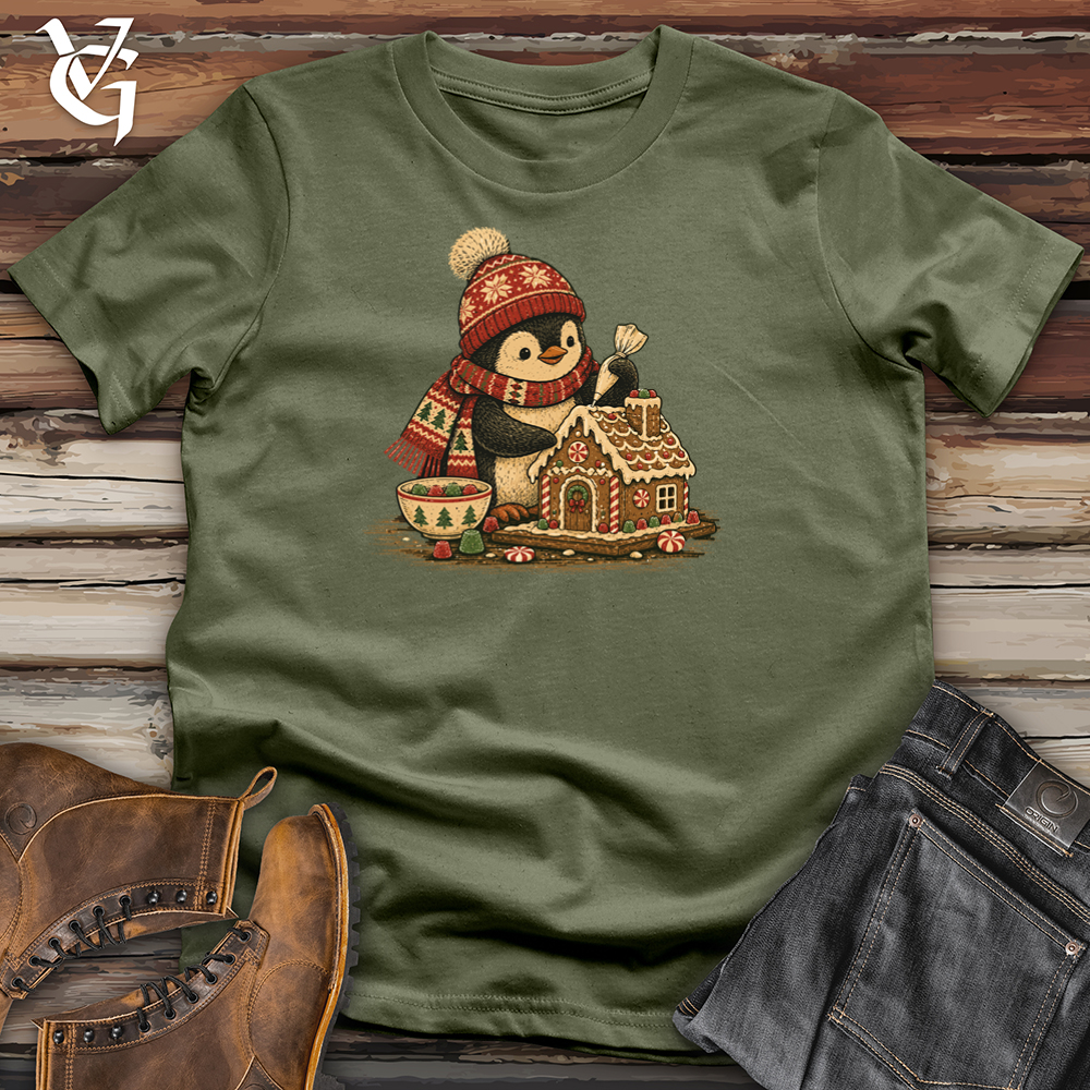 Viking Goods Penguin Gingerbread House Tee Military Green / L