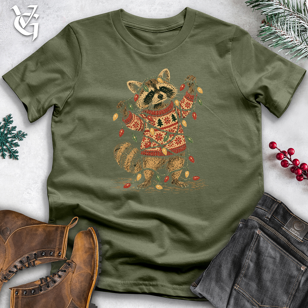 Viking Goods Raccoon Christmas Lights Softstyle Tee Military Green / L