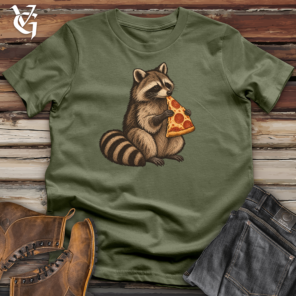Viking Goods Raccoon Enjoying Pizza Softstyle Tee Military Green / L