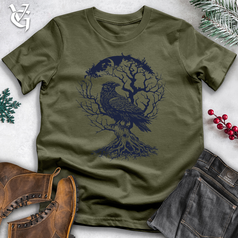 Viking Goods Raven and Old Tree Tattoo Cotton Tee Military Green / L