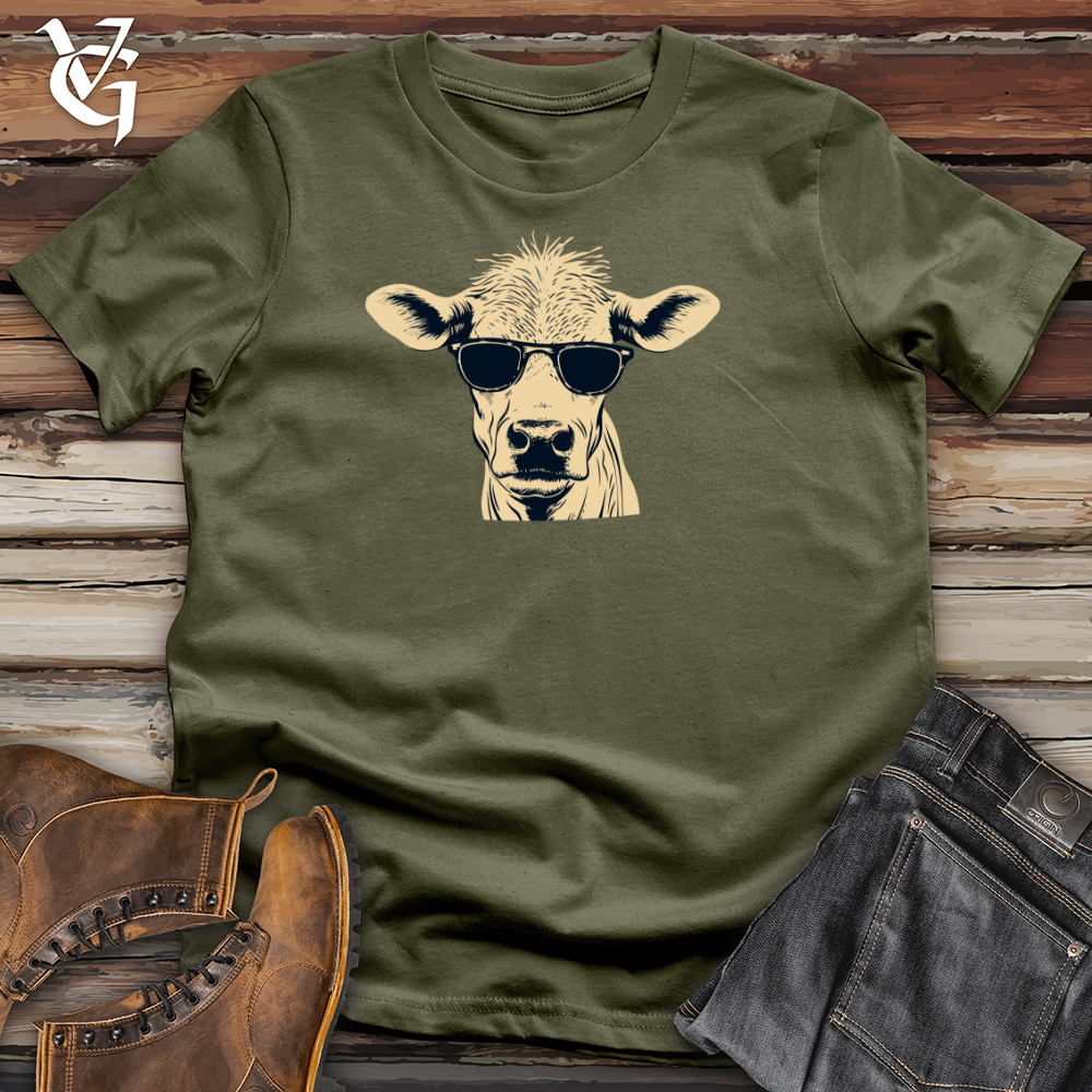 Viking Goods Retro Shades Cow 01 Cotton Tee Military Green / L