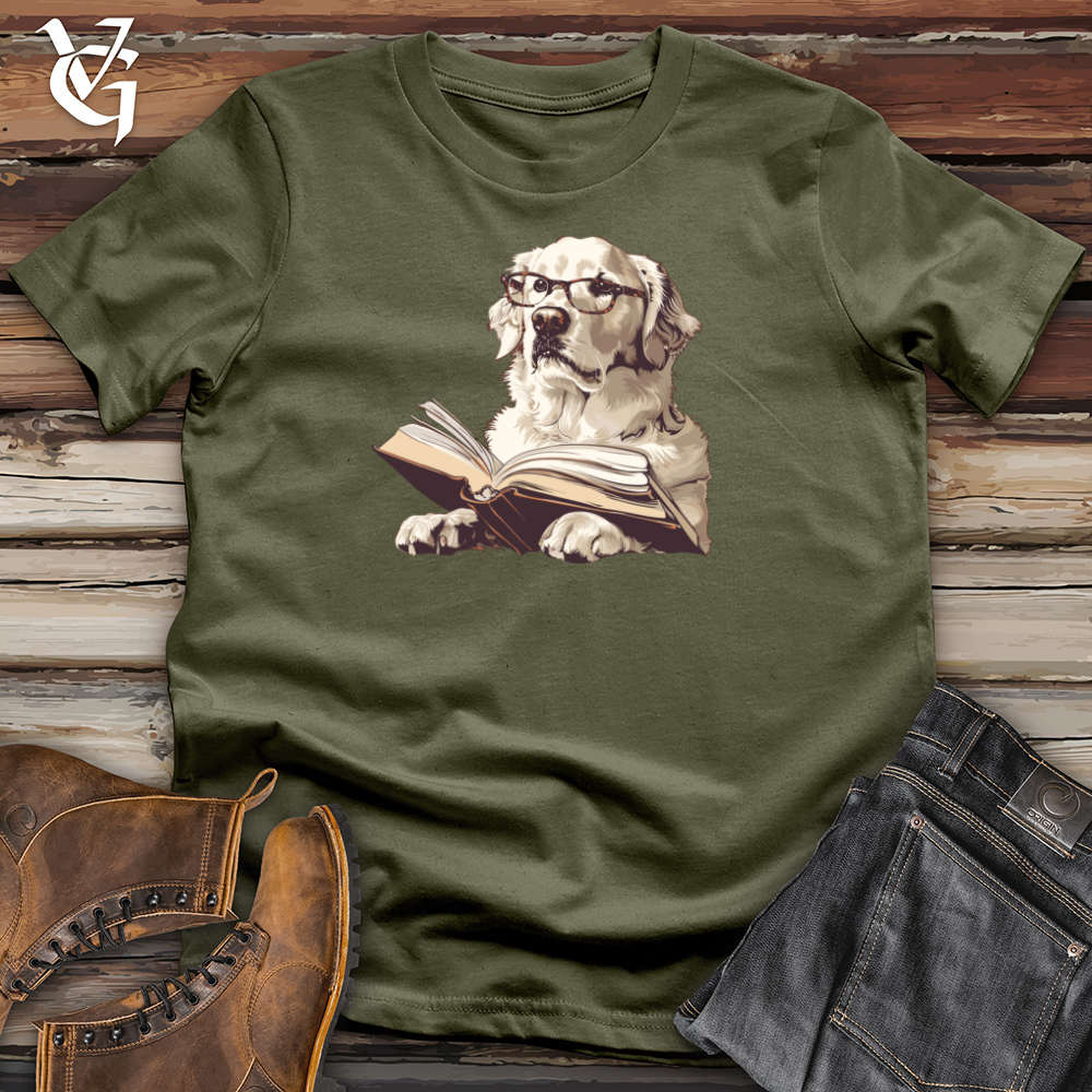 Viking Goods Scholarly Golden Retriever Bookmark Cotton Tee Military Green / L