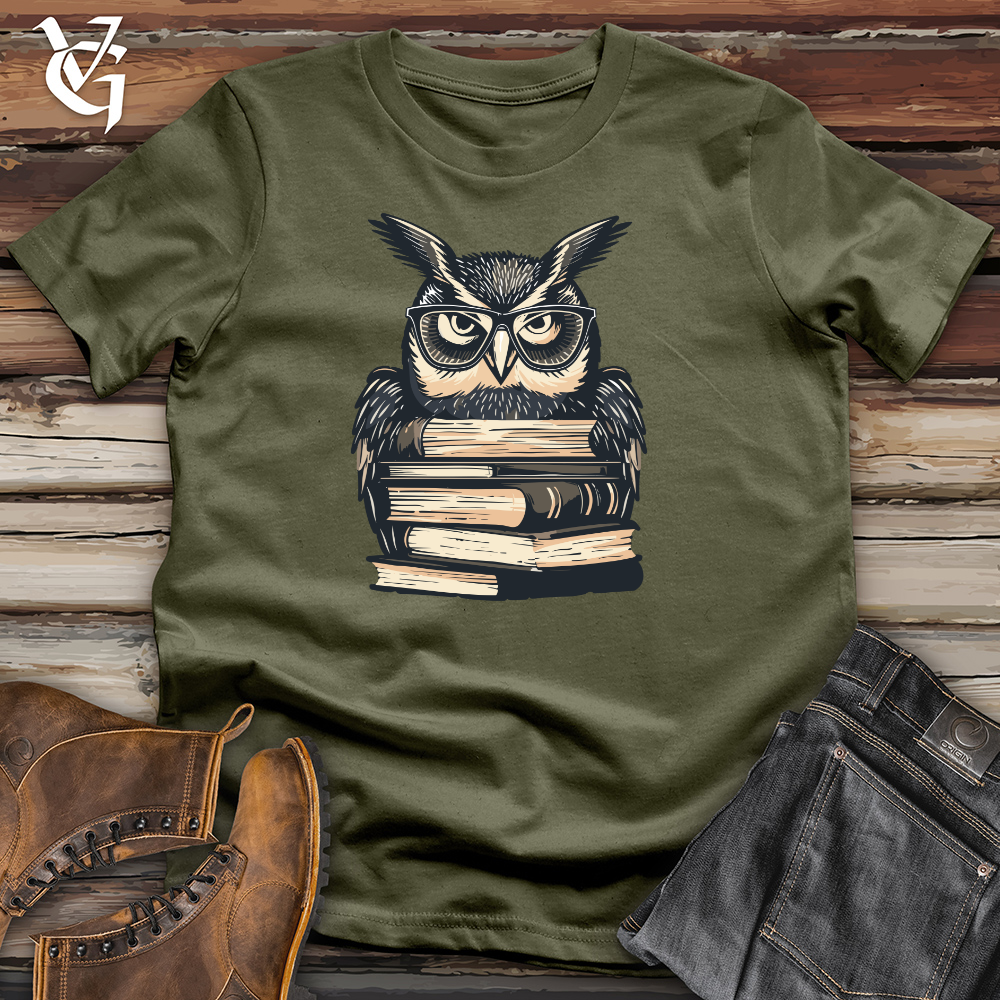 Viking Goods Scholarly Owl Librarian Cotton Tee Military Green / L