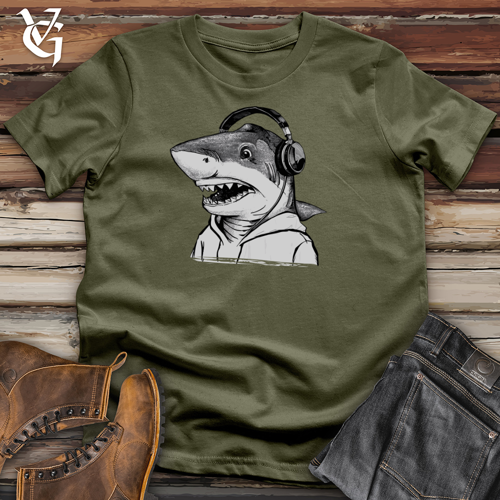 Viking Goods Shark Headphone Beats Cotton Tee Military Green / L