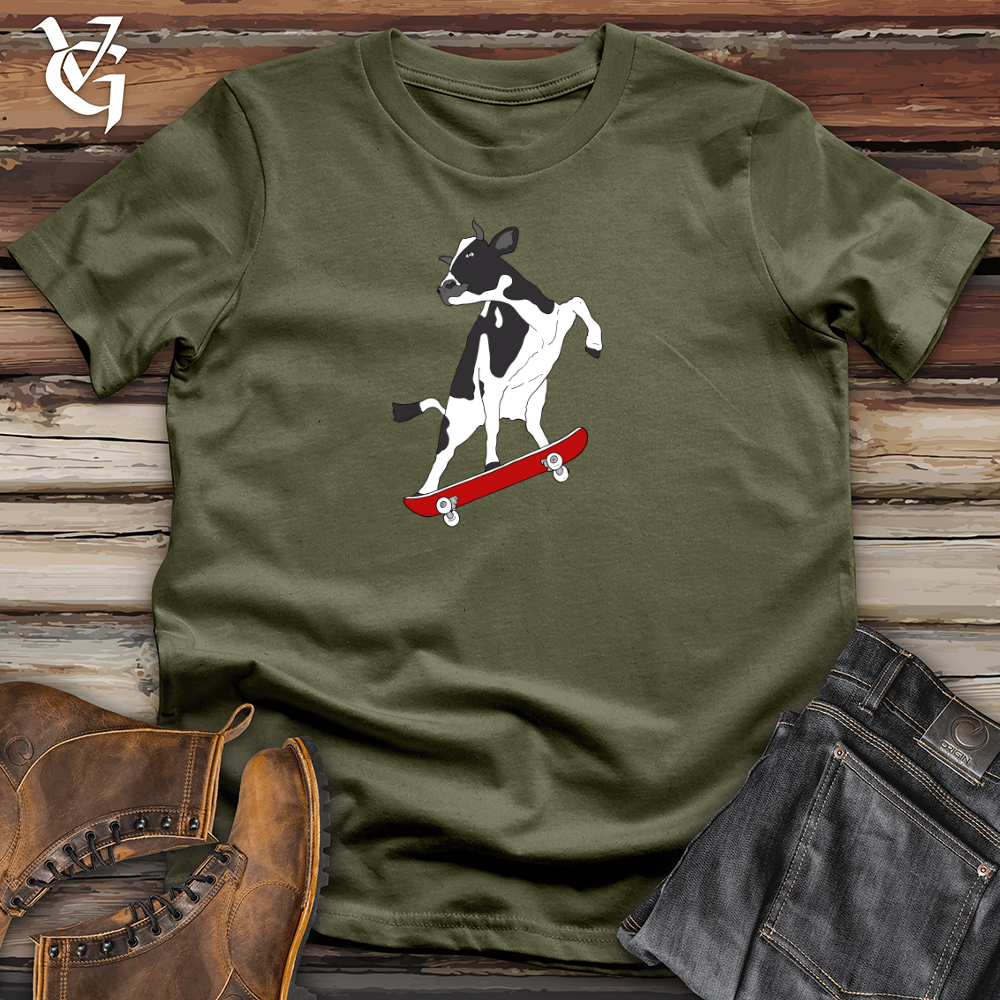 Viking Goods Skateboarding Cow Cotton Tee Military Green / L