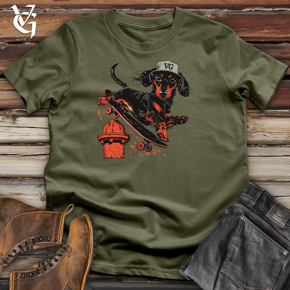 Viking Goods Skateboarding Dachshund Daredevil Cotton Tee Military Green / L