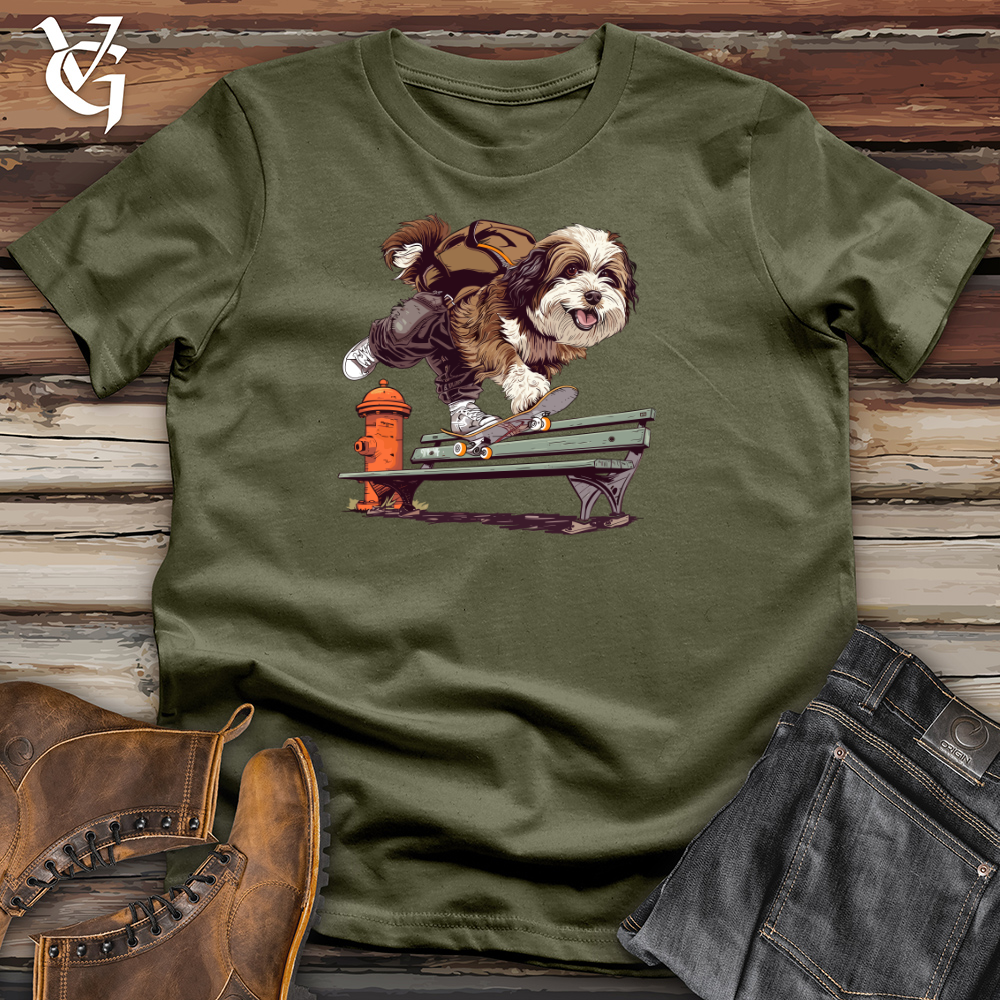 Viking Goods Skater Havanese Kickflip Cotton Tee Military Green / L
