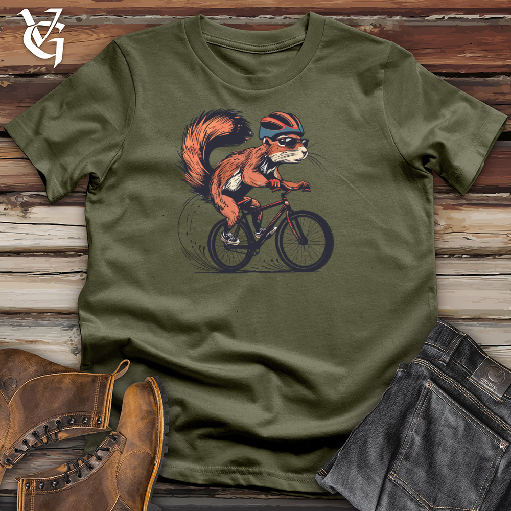 Viking Goods Squirrel Cyclist Whimsy Cotton Tee Deep Teal / L