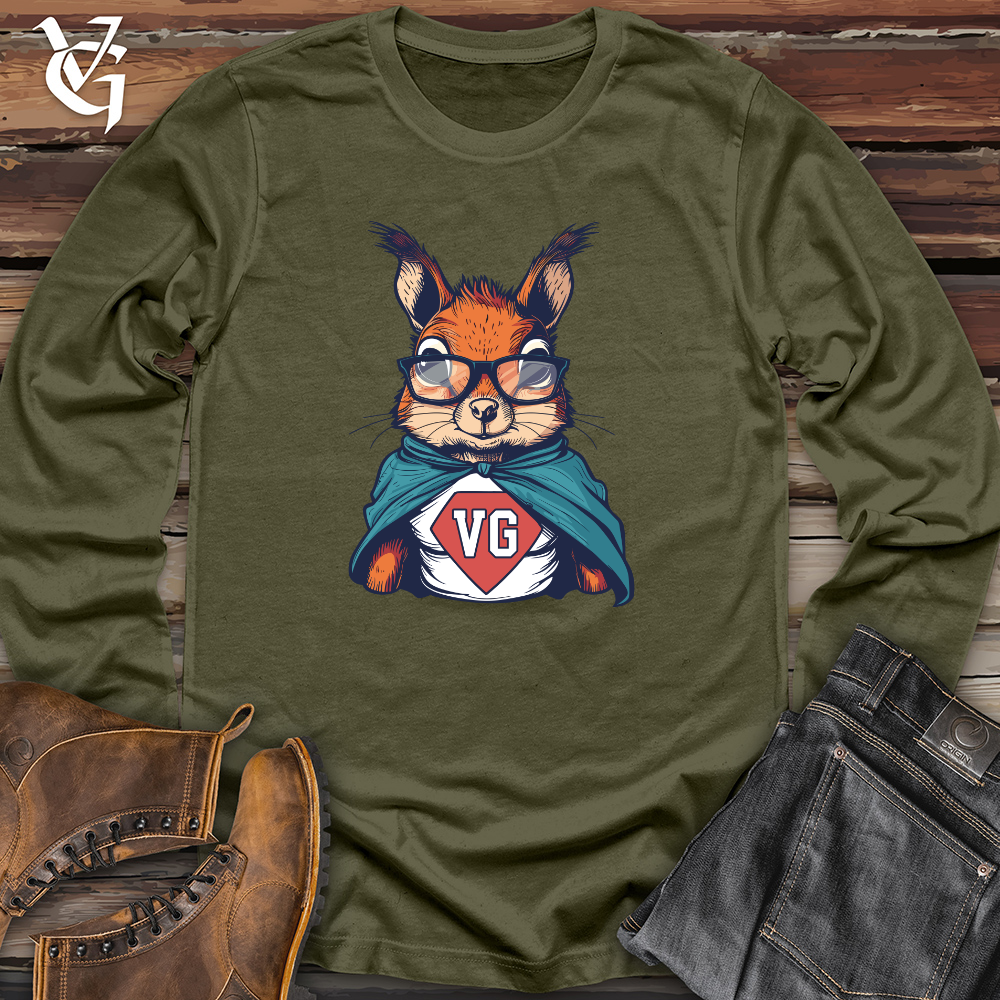 Viking Goods Squirrel Superhero Pose Long Sleeve Military Green / L